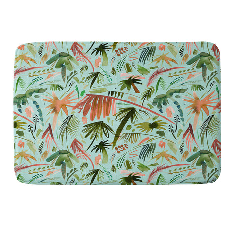 Ninola Design Brushstrokes Palms Turquoise Memory Foam Bath Mat