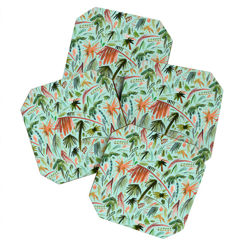 Ninola Design Brushstrokes Palms Turquoise Coaster Set