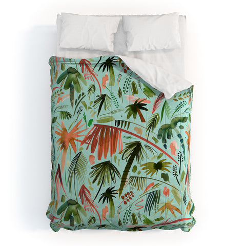 Ninola Design Brushstrokes Palms Turquoise Comforter