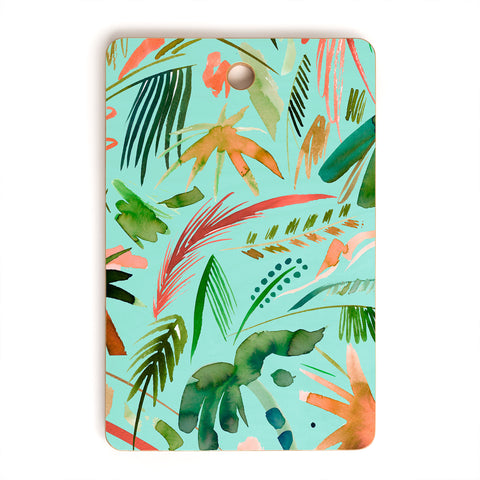 Ninola Design Brushstrokes Palms Turquoise Cutting Board Rectangle