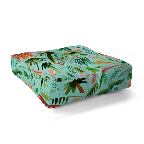 Ninola Design Brushstrokes Palms Turquoise Floor Pillow Square