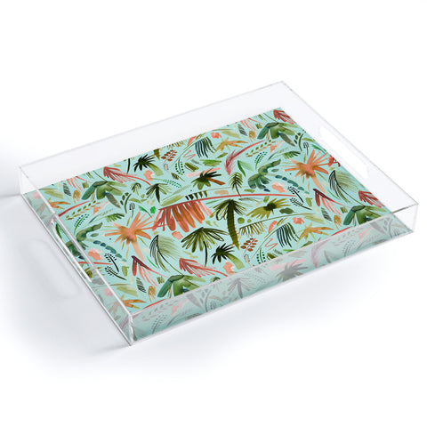 Ninola Design Brushstrokes Palms Turquoise Acrylic Tray