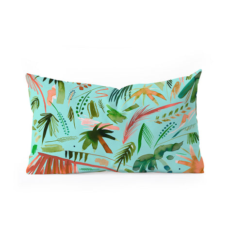 Ninola Design Brushstrokes Palms Turquoise Oblong Throw Pillow