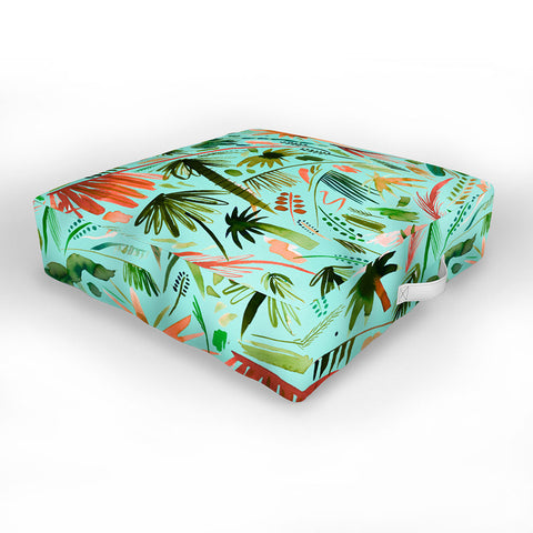 Ninola Design Brushstrokes Palms Turquoise Outdoor Floor Cushion