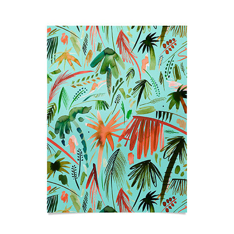Ninola Design Brushstrokes Palms Turquoise Poster