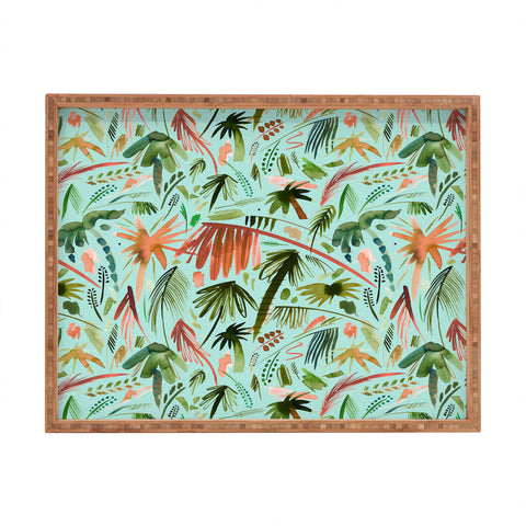Ninola Design Brushstrokes Palms Turquoise Rectangular Tray