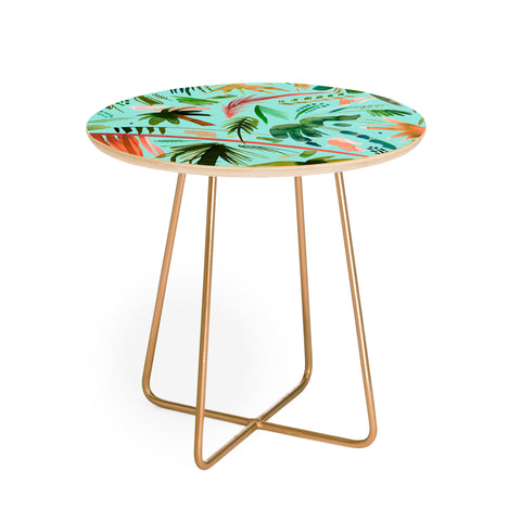 Ninola Design Brushstrokes Palms Turquoise Round Side Table