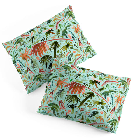 Ninola Design Brushstrokes Palms Turquoise Pillow Shams