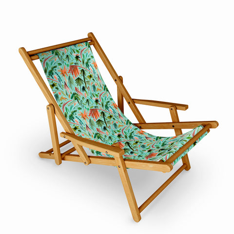 Ninola Design Brushstrokes Palms Turquoise Sling Chair