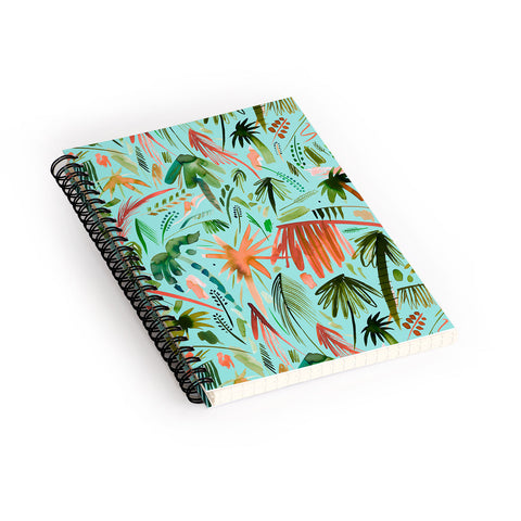 Ninola Design Brushstrokes Palms Turquoise Spiral Notebook