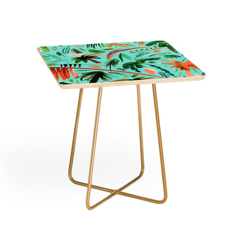 Ninola Design Brushstrokes Palms Turquoise Side Table