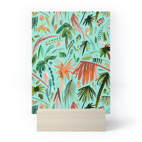Ninola Design Brushstrokes Palms Turquoise Mini Art Print