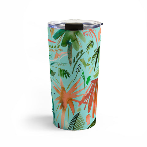 Ninola Design Brushstrokes Palms Turquoise Travel Mug