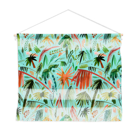 Ninola Design Brushstrokes Palms Turquoise Wall Hanging Landscape