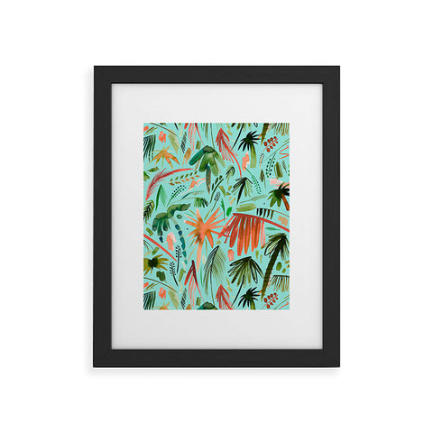 Ninola Design Brushstrokes Palms Turquoise Framed Art Print