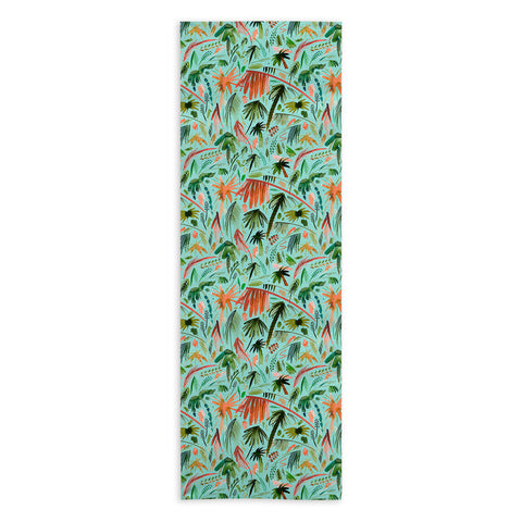 Ninola Design Brushstrokes Palms Turquoise Yoga Towel