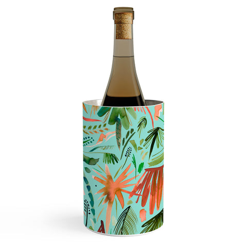 Ninola Design Brushstrokes Palms Turquoise Wine Chiller