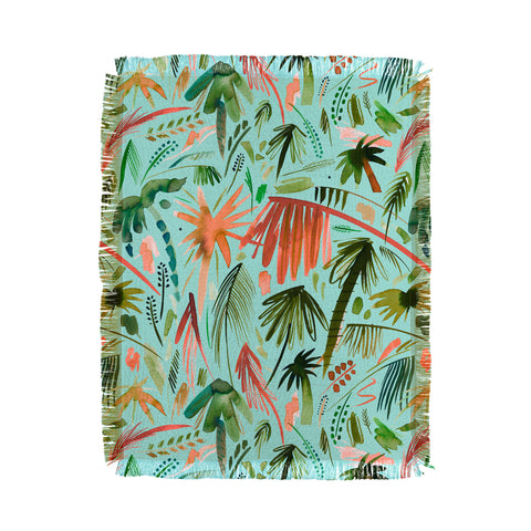 Ninola Design Brushstrokes Palms Turquoise Throw Blanket