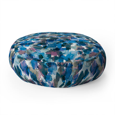 Ninola Design Brushstrokes Rainy Blue Floor Pillow Round