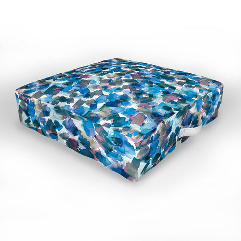 Ninola Design Brushstrokes Rainy Blue Outdoor Floor Cushion