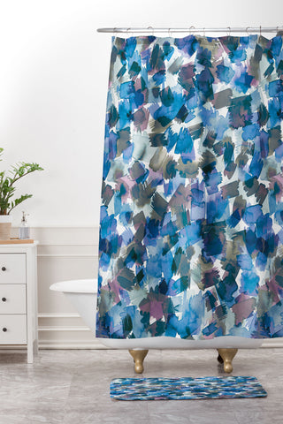 Ninola Design Brushstrokes Rainy Blue Shower Curtain And Mat