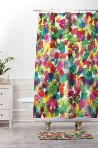 Ninola Design Brushstrokes Spring Colors Shower Curtain And Mat