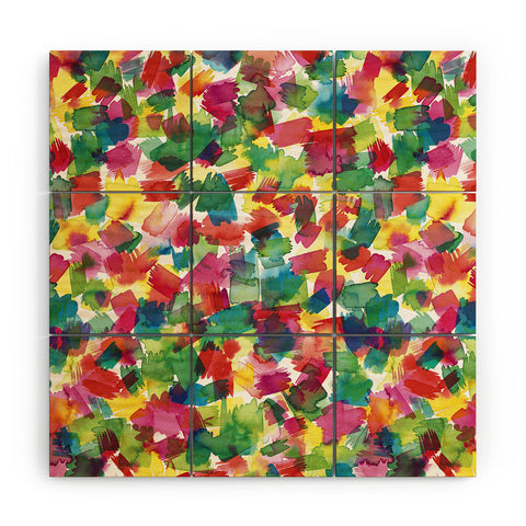 Ninola Design Brushstrokes Spring Colors Wood Wall Mural