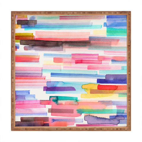 Ninola Design Brushstrokes Stripes Abstract Watercolor Square Tray