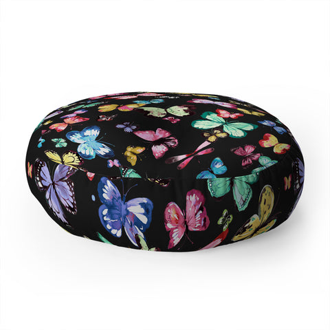 Ninola Design Butterflies Wings Eclectic colors Floor Pillow Round