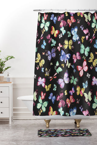 Ninola Design Butterflies Wings Eclectic colors Shower Curtain And Mat