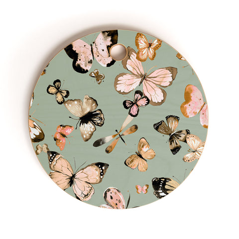 Ninola Design Butterflies wings Gold green Cutting Board Round