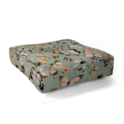 Ninola Design Butterflies wings Gold green Floor Pillow Square