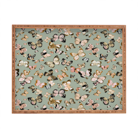 Ninola Design Butterflies wings Gold green Rectangular Tray