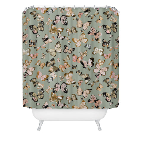 Ninola Design Butterflies wings Gold green Shower Curtain
