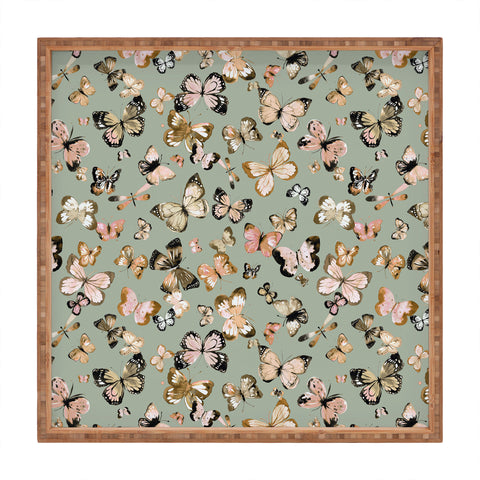 Ninola Design Butterflies wings Gold green Square Tray