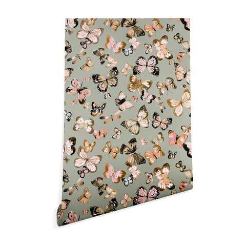 Ninola Design Butterflies wings Gold green Wallpaper