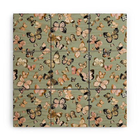 Ninola Design Butterflies wings Gold green Wood Wall Mural