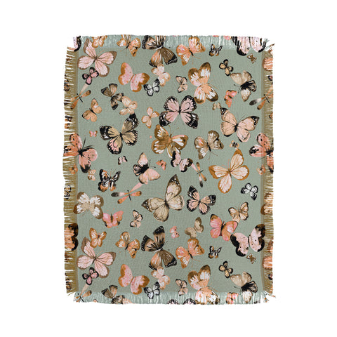 Ninola Design Butterflies wings Gold green Throw Blanket