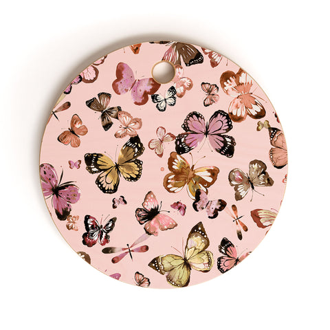Ninola Design Butterflies wings Gold pink Cutting Board Round