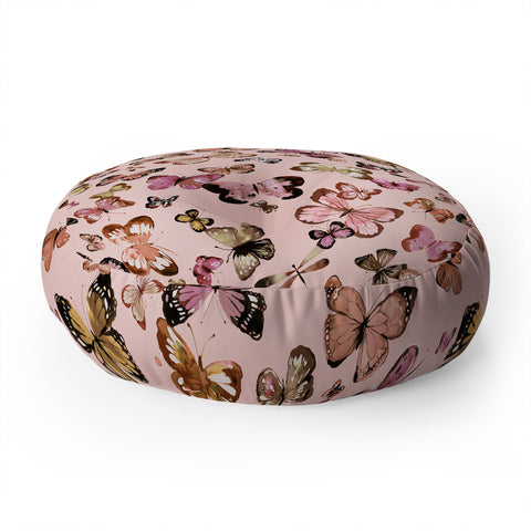 Ninola Design Butterflies wings Gold pink Floor Pillow Round
