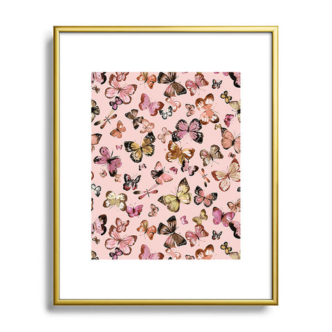 Ninola Design Butterflies wings Gold pink Metal Framed Art Print