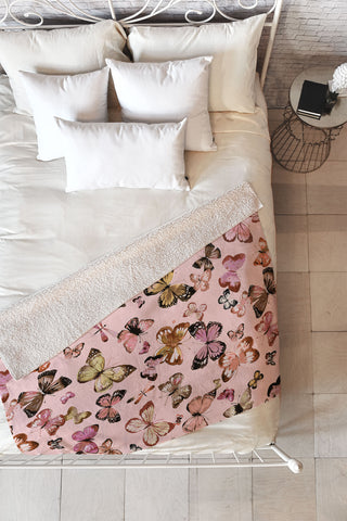 Ninola Design Butterflies wings Gold pink Fleece Throw Blanket