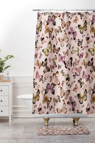 Ninola Design Butterflies wings Gold pink Shower Curtain And Mat