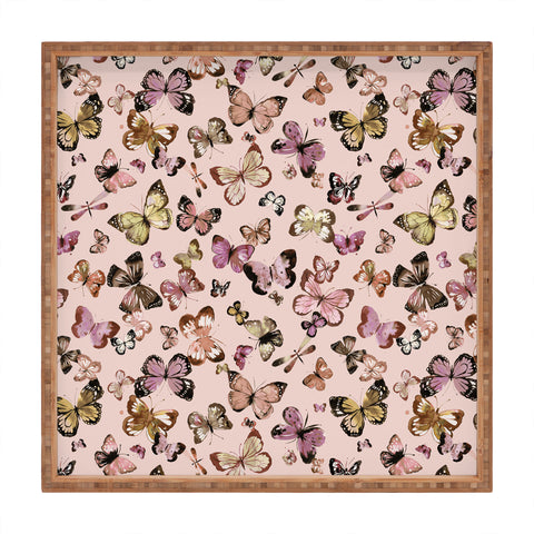 Ninola Design Butterflies wings Gold pink Square Tray