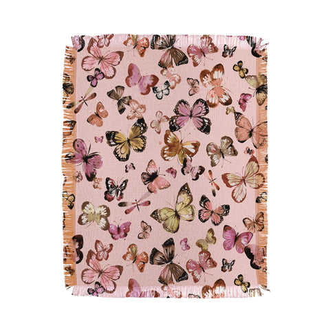 Ninola Design Butterflies wings Gold pink Throw Blanket