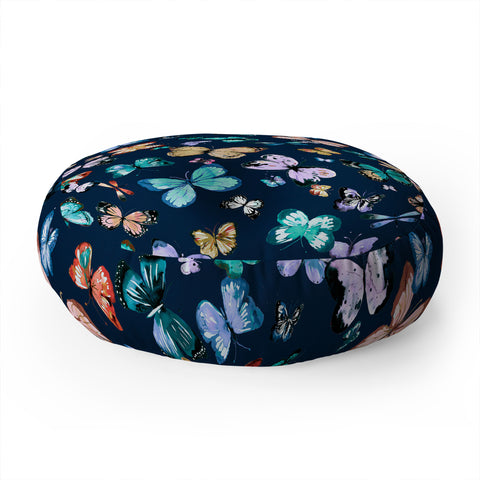 Ninola Design Butterflies wings navy blue Floor Pillow Round