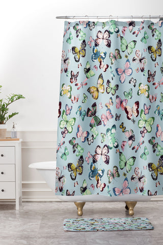 Ninola Design Butterflies wings Sky blue Shower Curtain And Mat