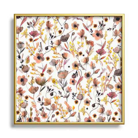 Ninola Design Camomile Floral Gold Metal Square Framed Art Print