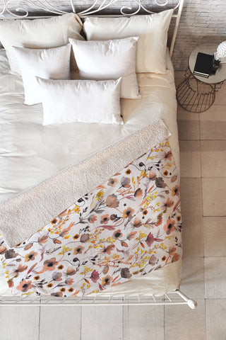 Ninola Design Camomile Floral Gold Fleece Throw Blanket