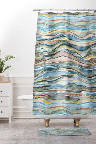 Ninola Design Canyon mountains landscape Aqua Shower Curtain And Mat